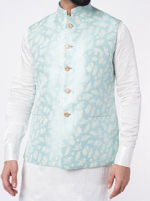 Sky Blue Cotton Bundi Jacket Set image 1