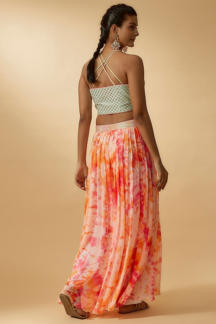 Multi Colored Pure Georgette Tie-Dye Pant Set image 1