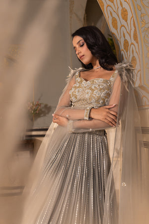 Grey Georgette Sequins Embroidered Blouse Lehenga Set image 4