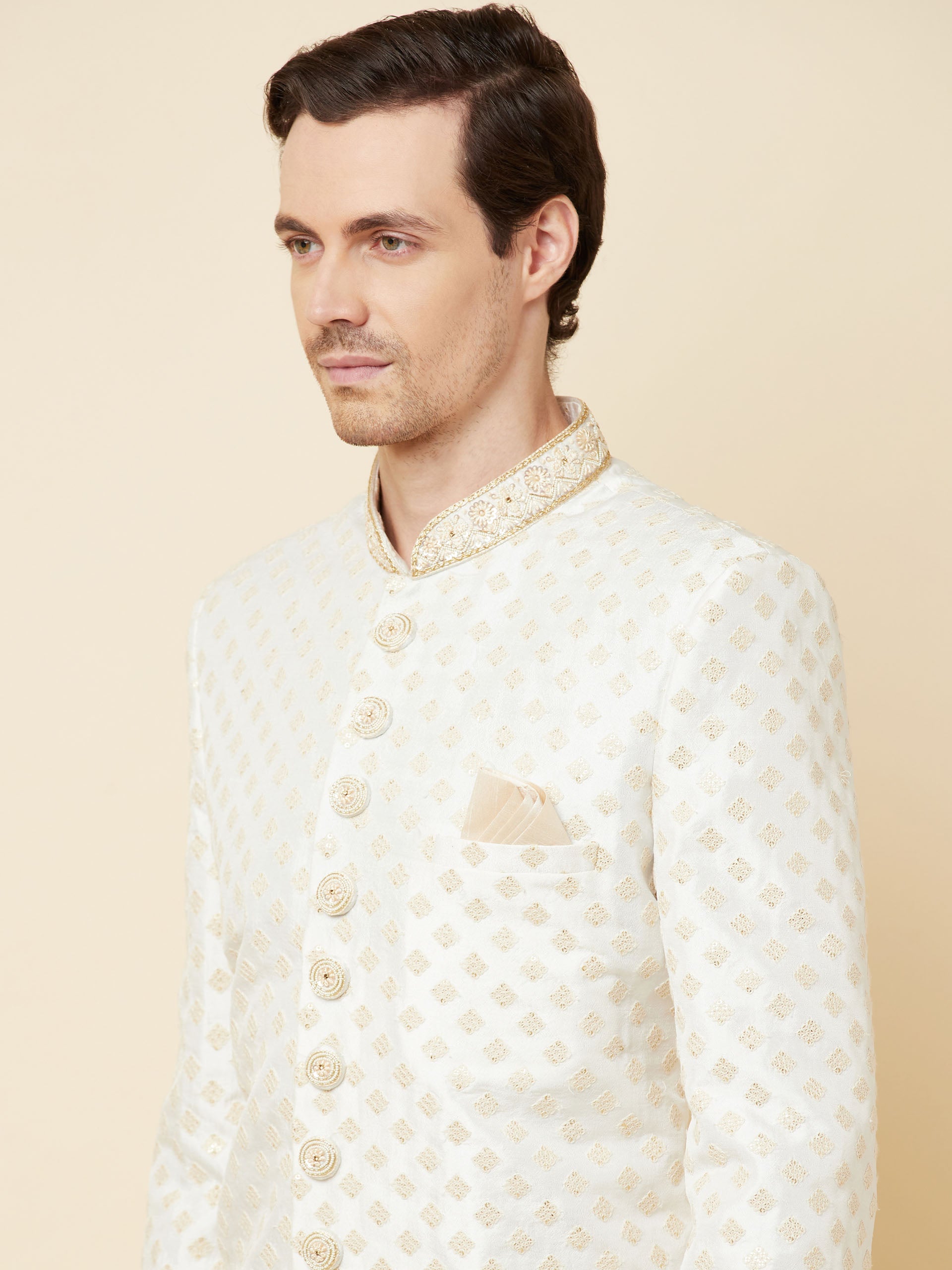 Royal White Embroidered Sherwani Set image 1