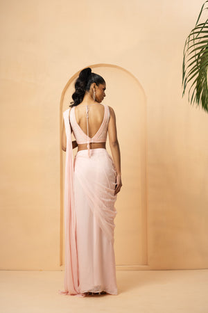 Baby Pink Embellished Drape Saree image 2