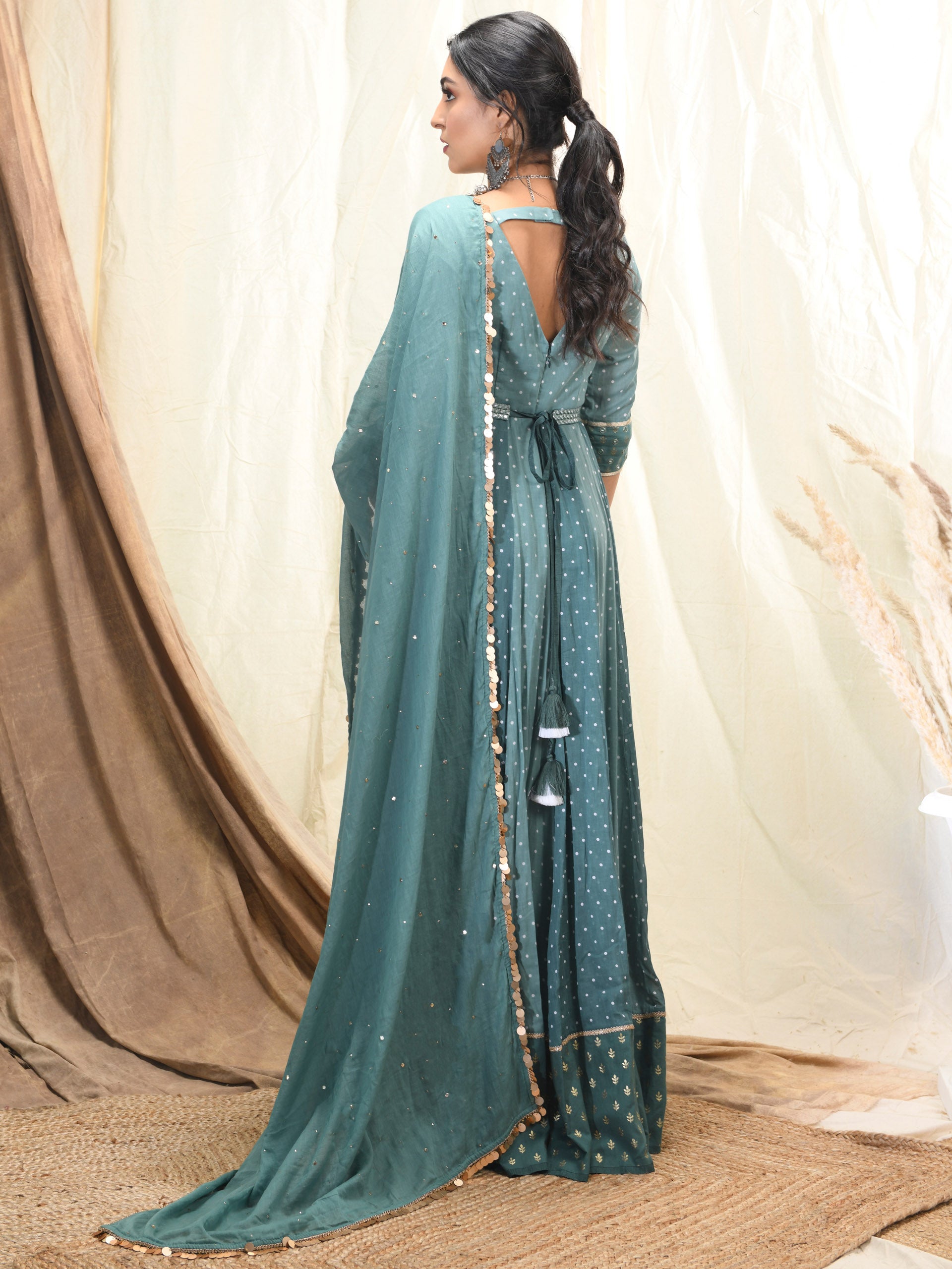 Aqua Green Polka Dot Anarkali Set image 1