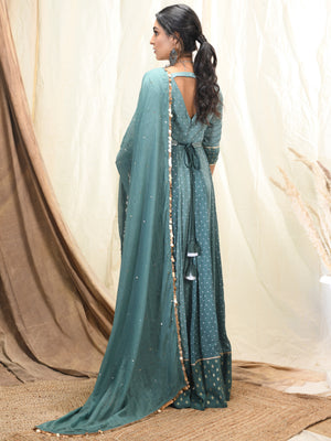 Aqua Green Polka Dot Anarkali Set image 1