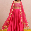 Fuchsia Embroidered Lehenga Set with Cape image 0