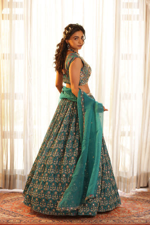 Embroidered Chiffon Lehenga image 16