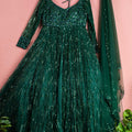 Dark Green Shimmer Anarkali Lehenga Set image 0