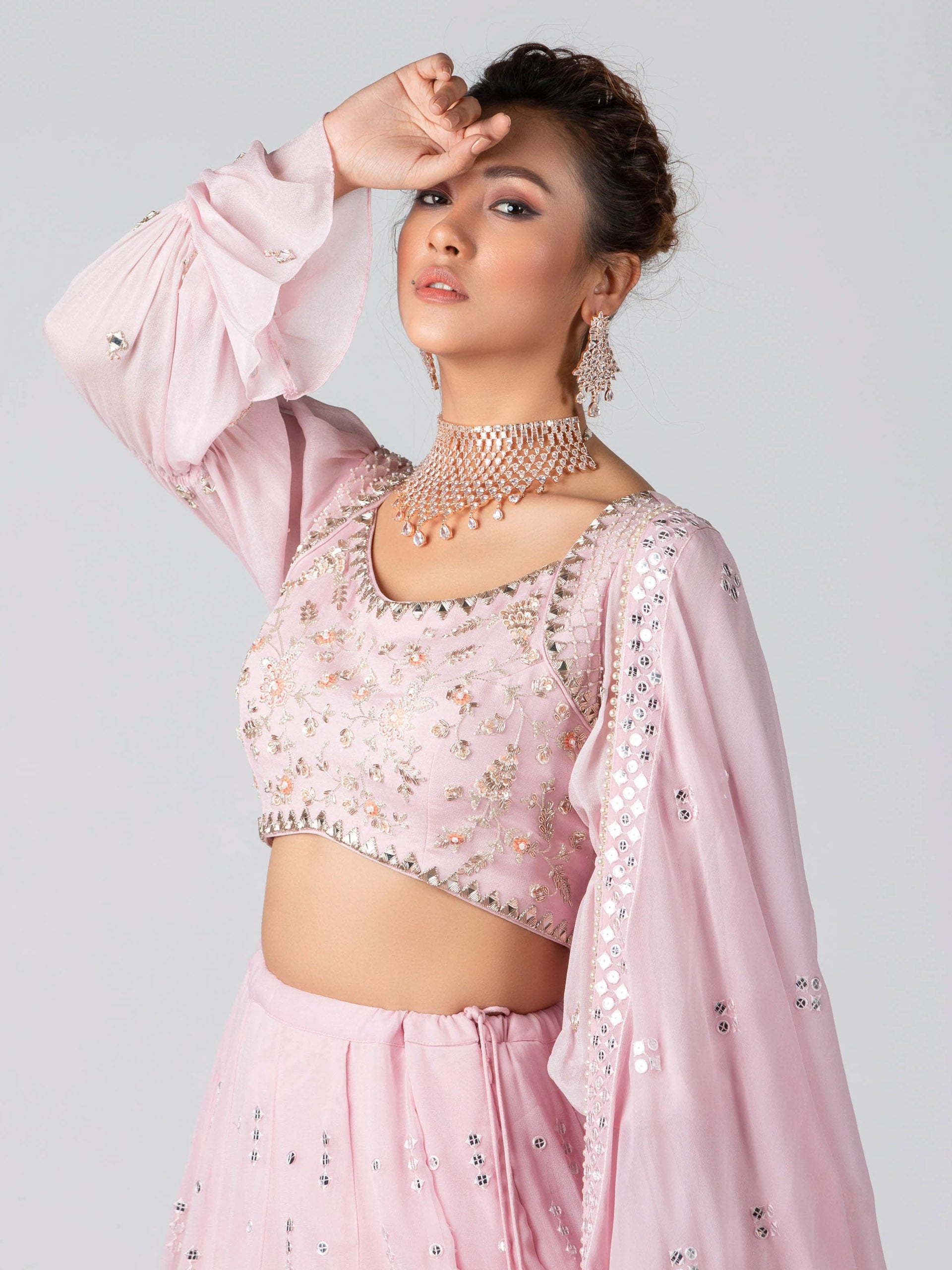 Light Pink Mirror Lehenga Set image 3