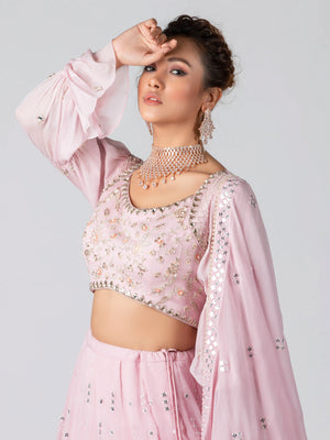 Light Pink Mirror Lehenga Set image 3