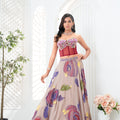 Mauve hand painted lehenga and floral corset set image 0