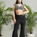 Black Thread and Mirror Hand Embroidered Palazzo Set image 0