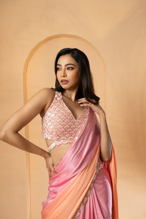 Peach Pink Ombre Sequin Saree image 3