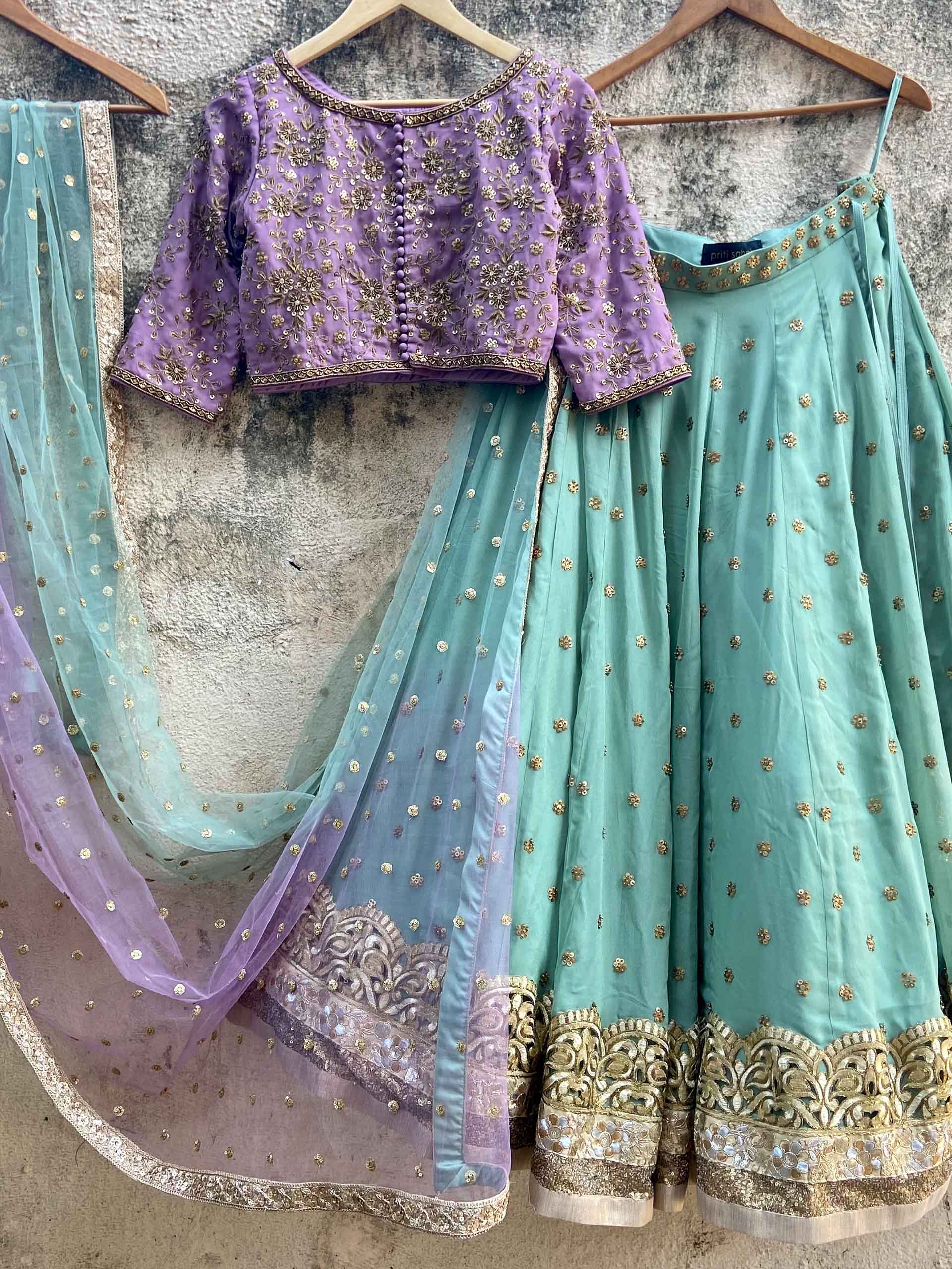 Sage Green and Mauve Lehenga Set image 2