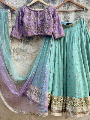 Sage Green and Mauve Lehenga Set image 2