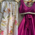 Magenta Lehenga set with Hand-painted Dupatta image 0