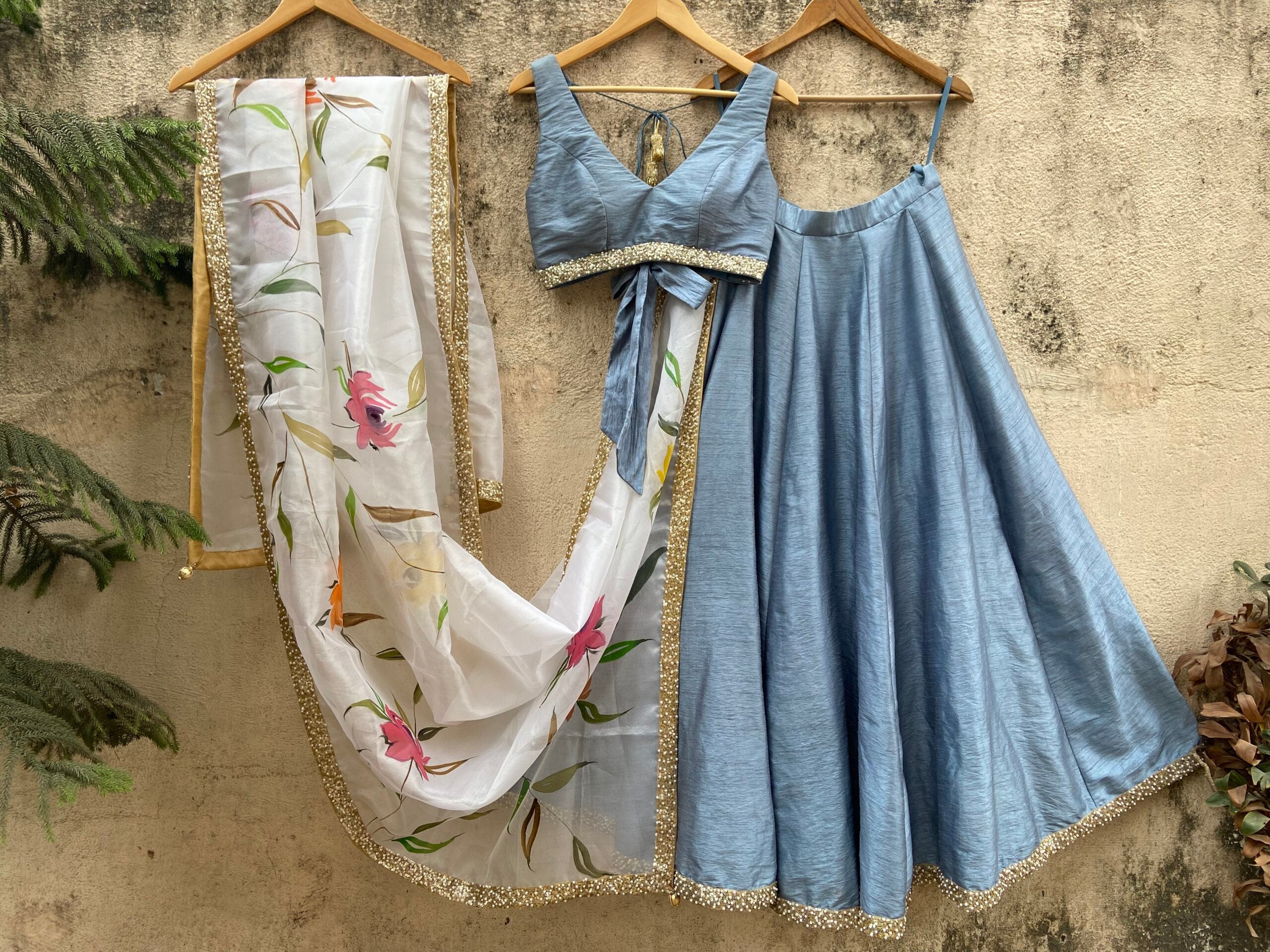 Grey Lehenga set with Hand-painted Dupatta image 4