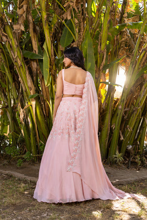 Pink Floral Georgette Embroidered Blouse Lehenga Set image 8