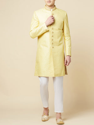 Lime Yellow Embroidered Sherwani Set image 3