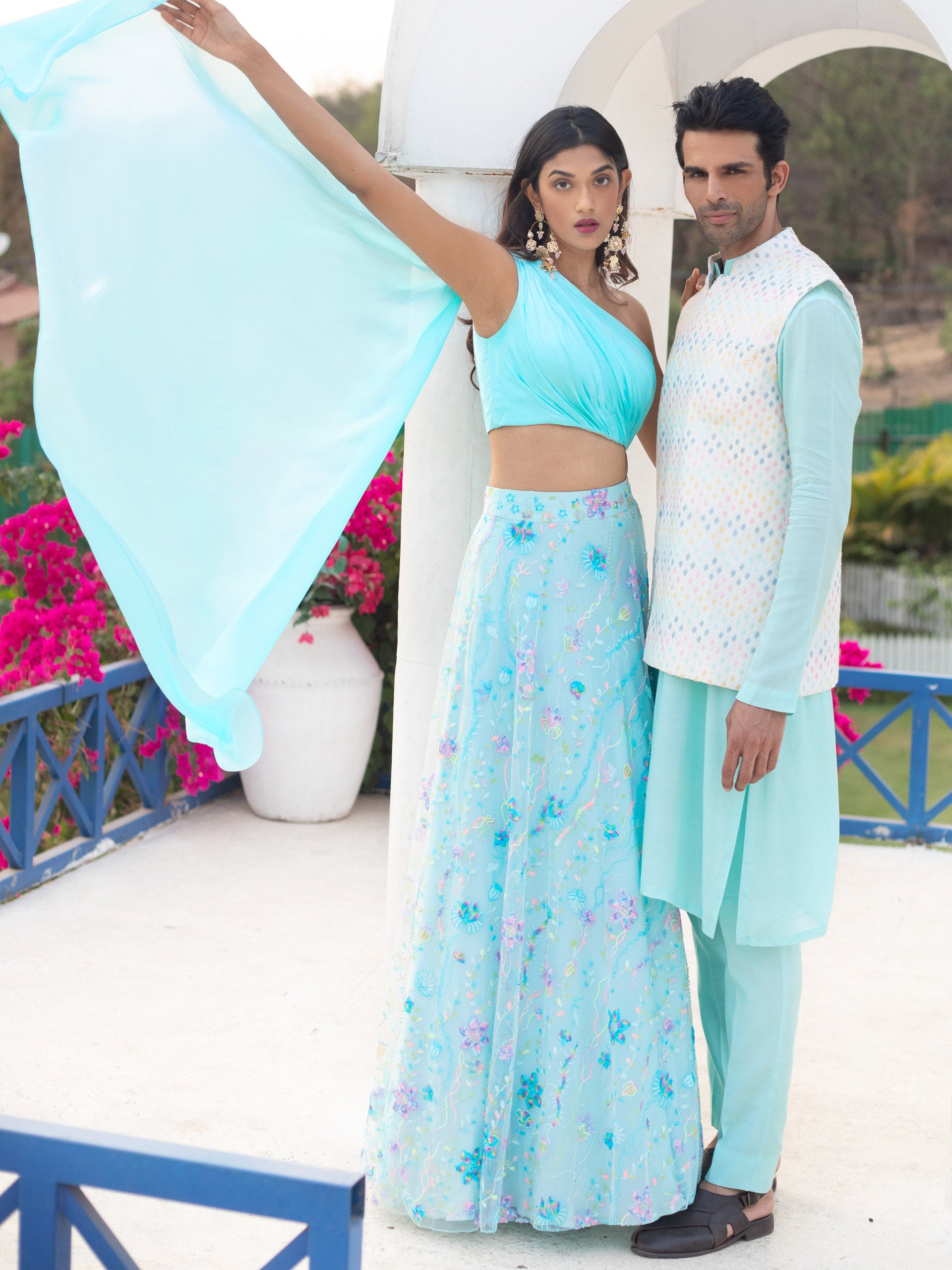 Blue Kurta Set With Multi Sequins Bundi image 2