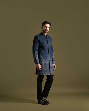 Grey Gradient Achkan Kurta Set - S image