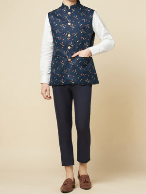 Teal Blue Print Bundi Jacket Set image 5