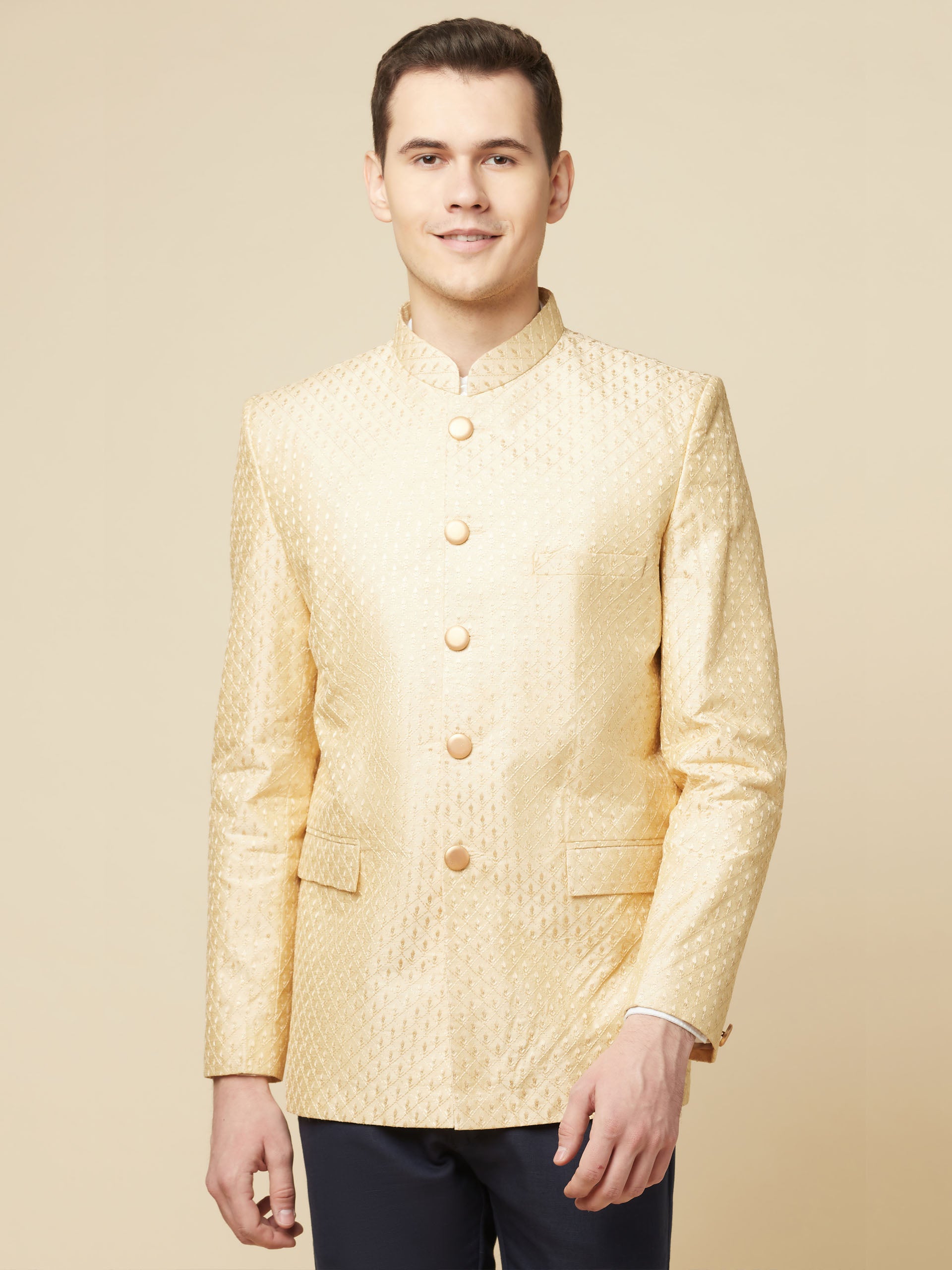Nude Jacquard Jodhpuri Jacket - L image