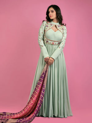 Sea Green and Purple Pink Anarkali - S image