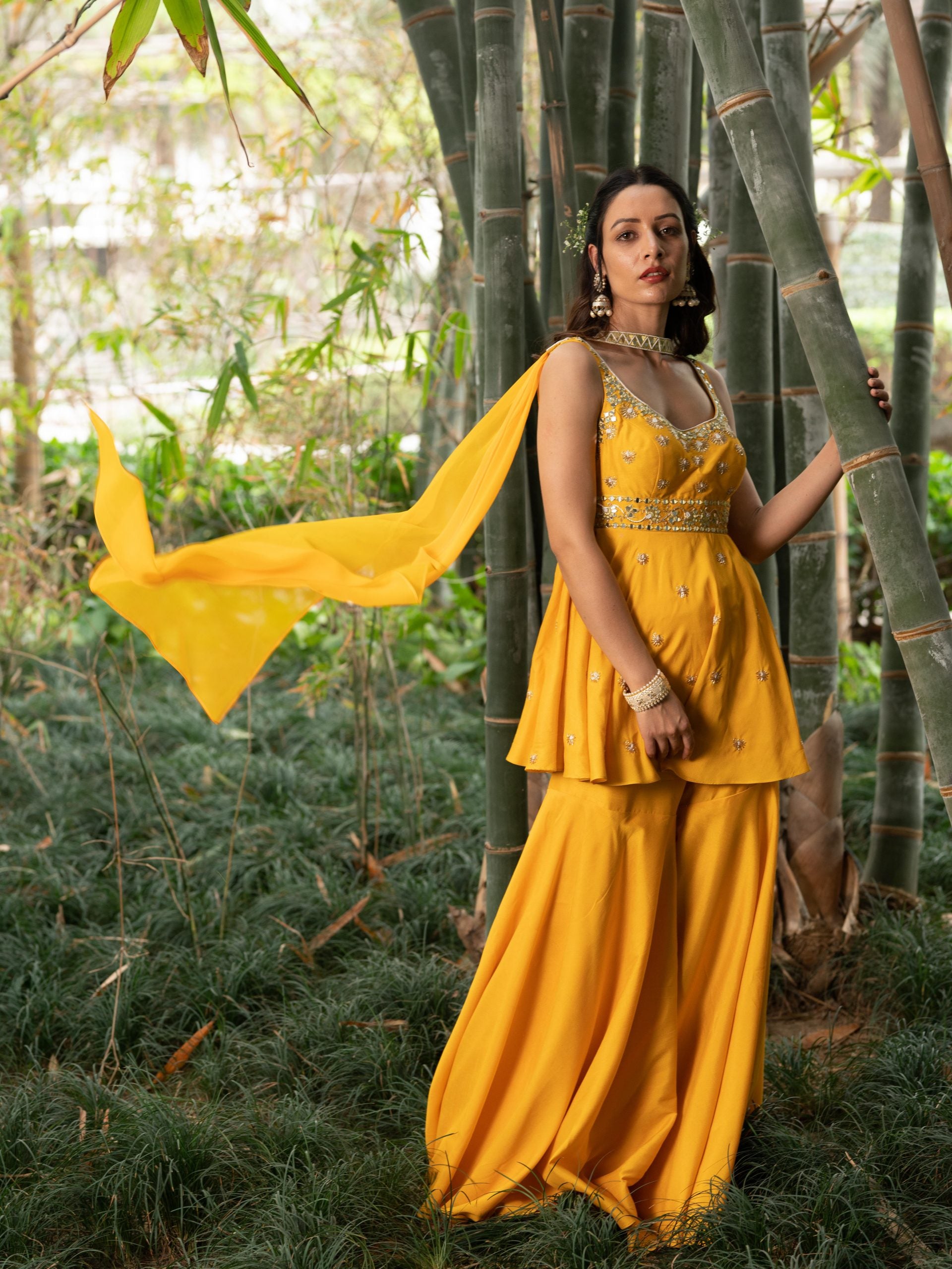 Yellow Aabira Sharara Set - M image