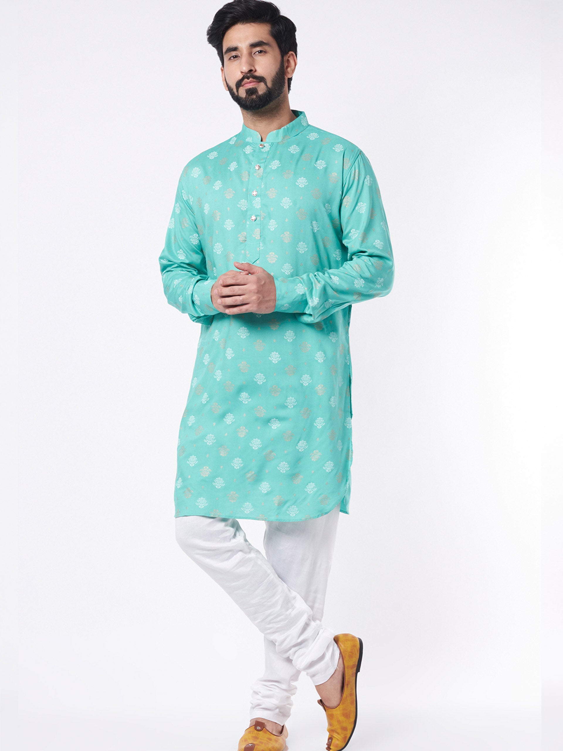 Turquoise Print Kurta Set image 0