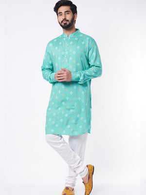 Turquoise Print Kurta Set image 0