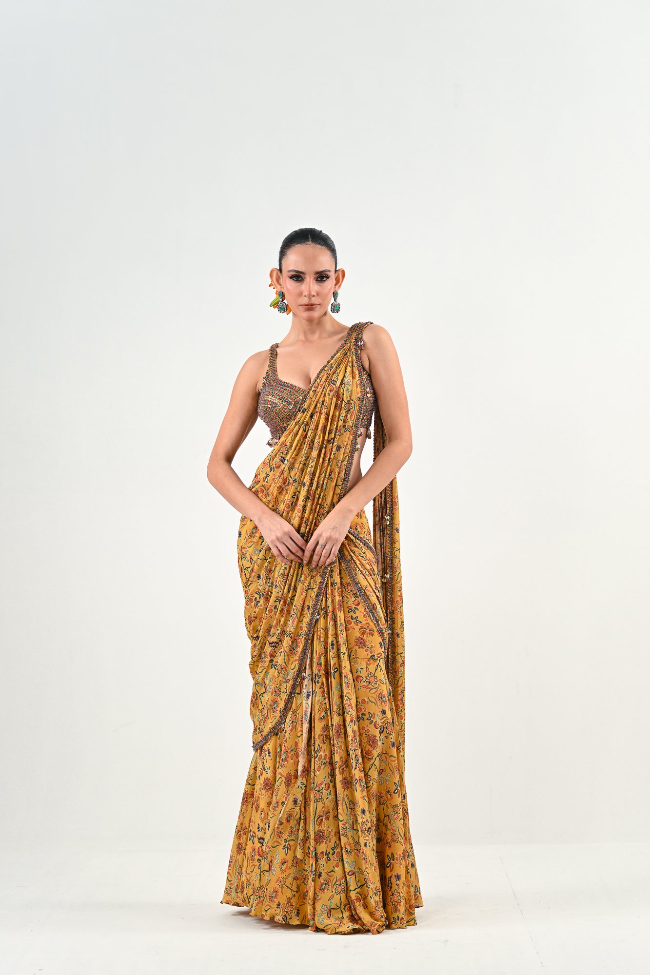 M PRE STITCHED SAREE PAIRED WITH EMBROIDERED BLOUSE image 0