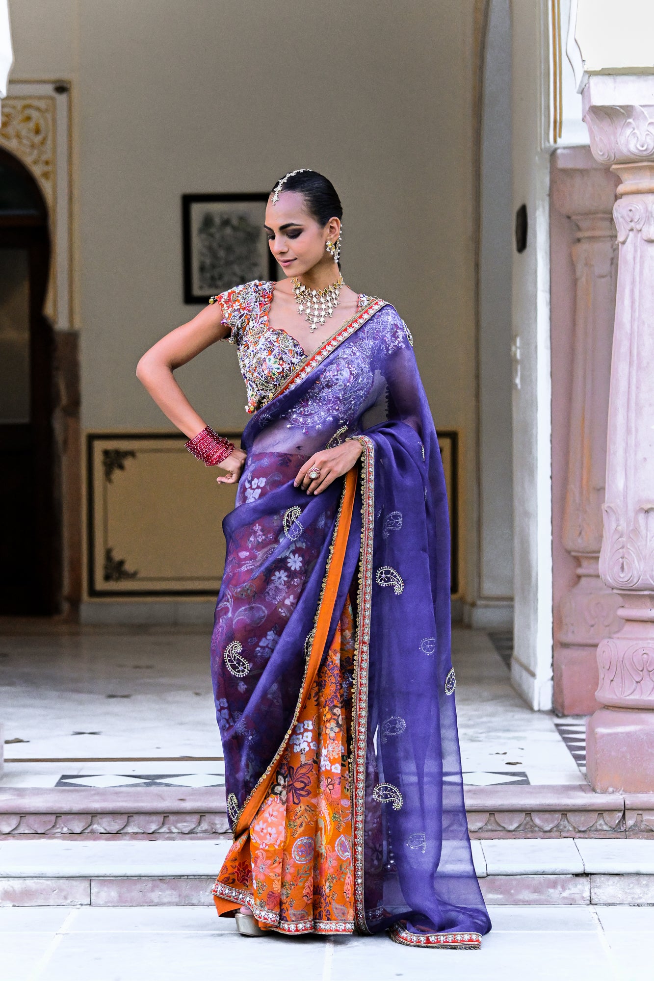 Amber Bloom Daman Saree and Blouse