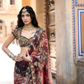 Maroon Prestitched Organza Saree With Highlighted Open Palla and Embroidered Blouse