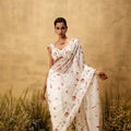 Ivory Pre-Stitched Hand Embroidered Organza Saree Set
