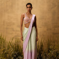 Mint Green & Lilac Ombre Pre-Draped Modal Satin Saree With Embroidered Blouse