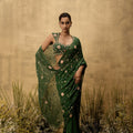 Emerald Green Pre-Stitched Hand Embroidered Georgette Saree Set