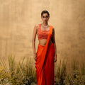 Bright Orange Pre-Draped Modal Satin Saree With Embroidered Blouse