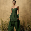 Emerald Green Hand Embroidered Chanderi Silk Suit Set With Organza Dupatta