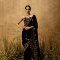 Black Pre-Stitched Hand Embroidered Organza Saree Set