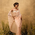 Peach Pre-Stitched Hand Embroidered Georgette Saree Set