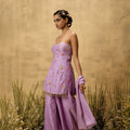 Lilac Hand Embroidered Chanderi Silk Suit Set With Organza Dupatta