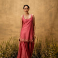Pink Hand Embroidered Chanderi Silk Suit Set With Organza Dupatta
