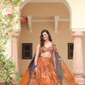 Amber Bloom Highlighted Lehenga Paired with Embroidered Blouse and Shaded Applique Organza Dupatta
