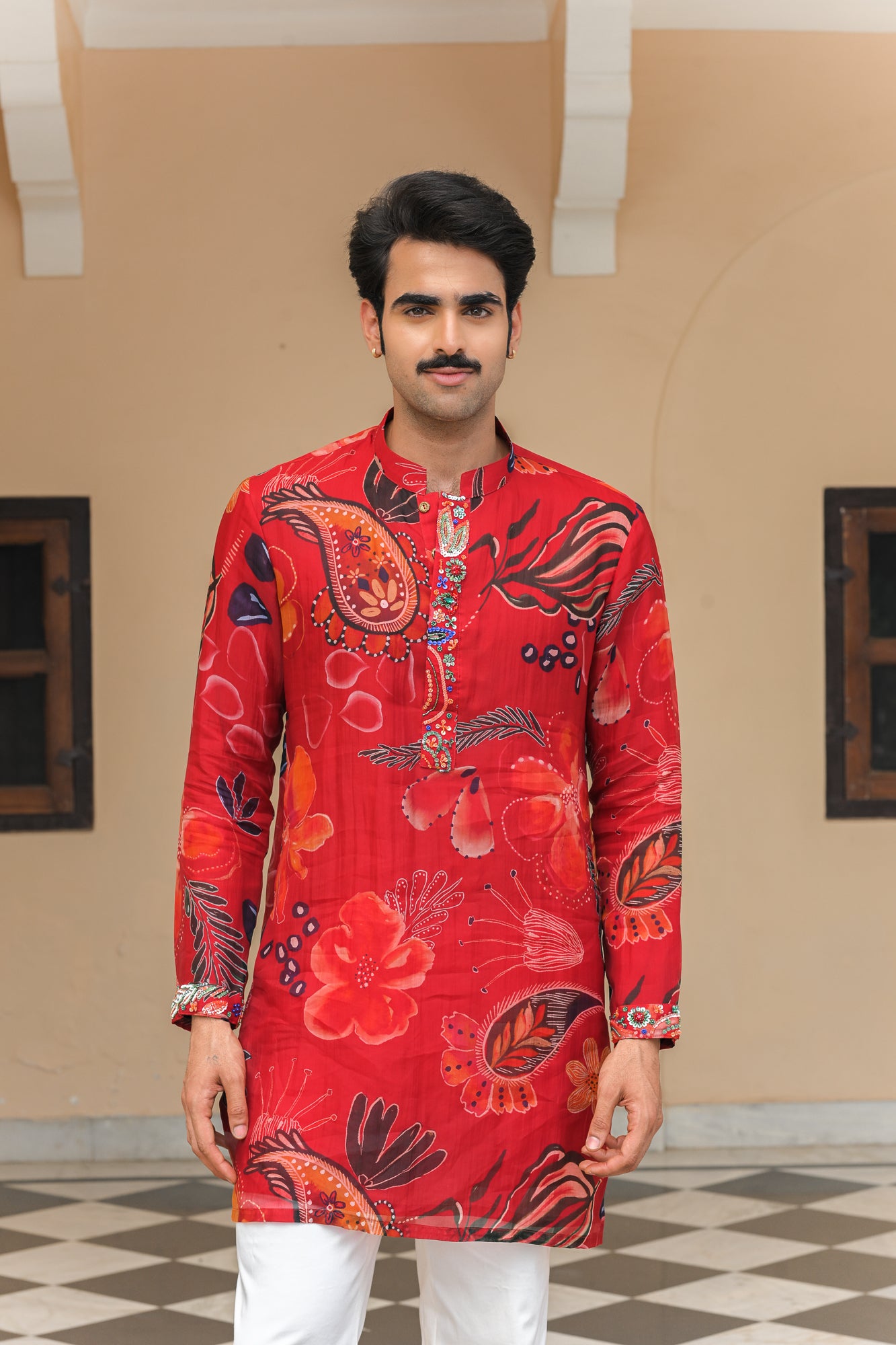 Scarlet Bloom Kurta Paired with Straight Pants