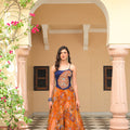 Amber Bloom Organza Printed Lehenga with Paisley Patch Corset