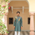 Thread Work Patch Embroidered Kurta Paired with Straight Pants