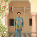 Cutwork Thread Work Patch Embroidered Half Jacket Paired with Pin Tuck Kurta and Straight Pants