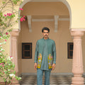 Shaded Applique Embroidered Half Jacket with Pin Tuck Kurta Pant Set