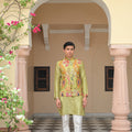 Embroidered Olive Bloom Bundi with Mirror Work Kurta Pant Set