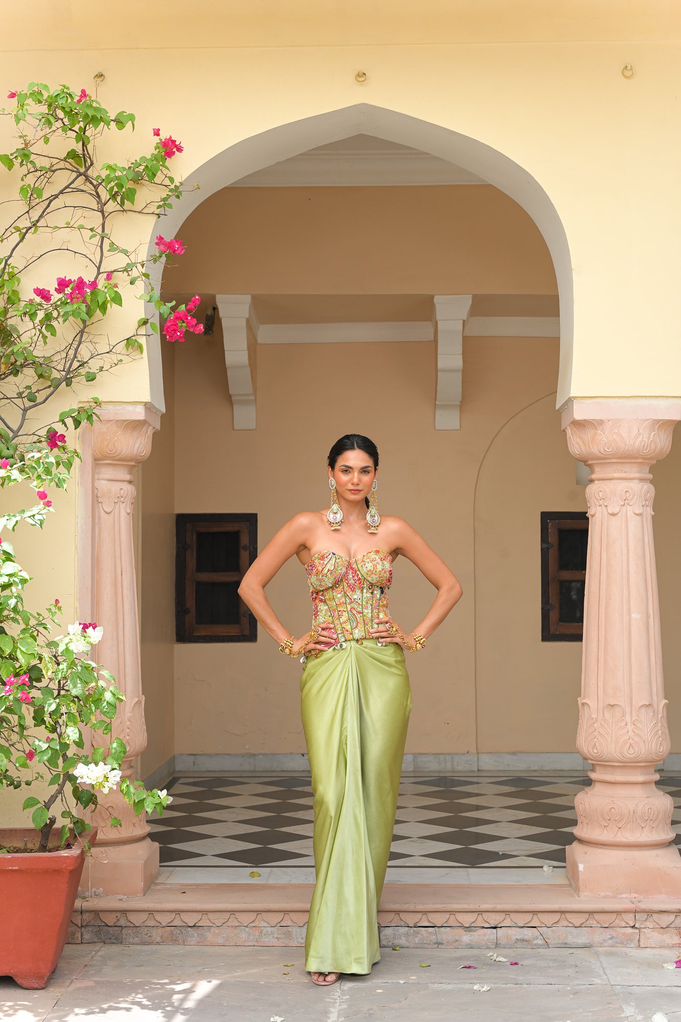 Olive Bloom Corset with Satin Skirt