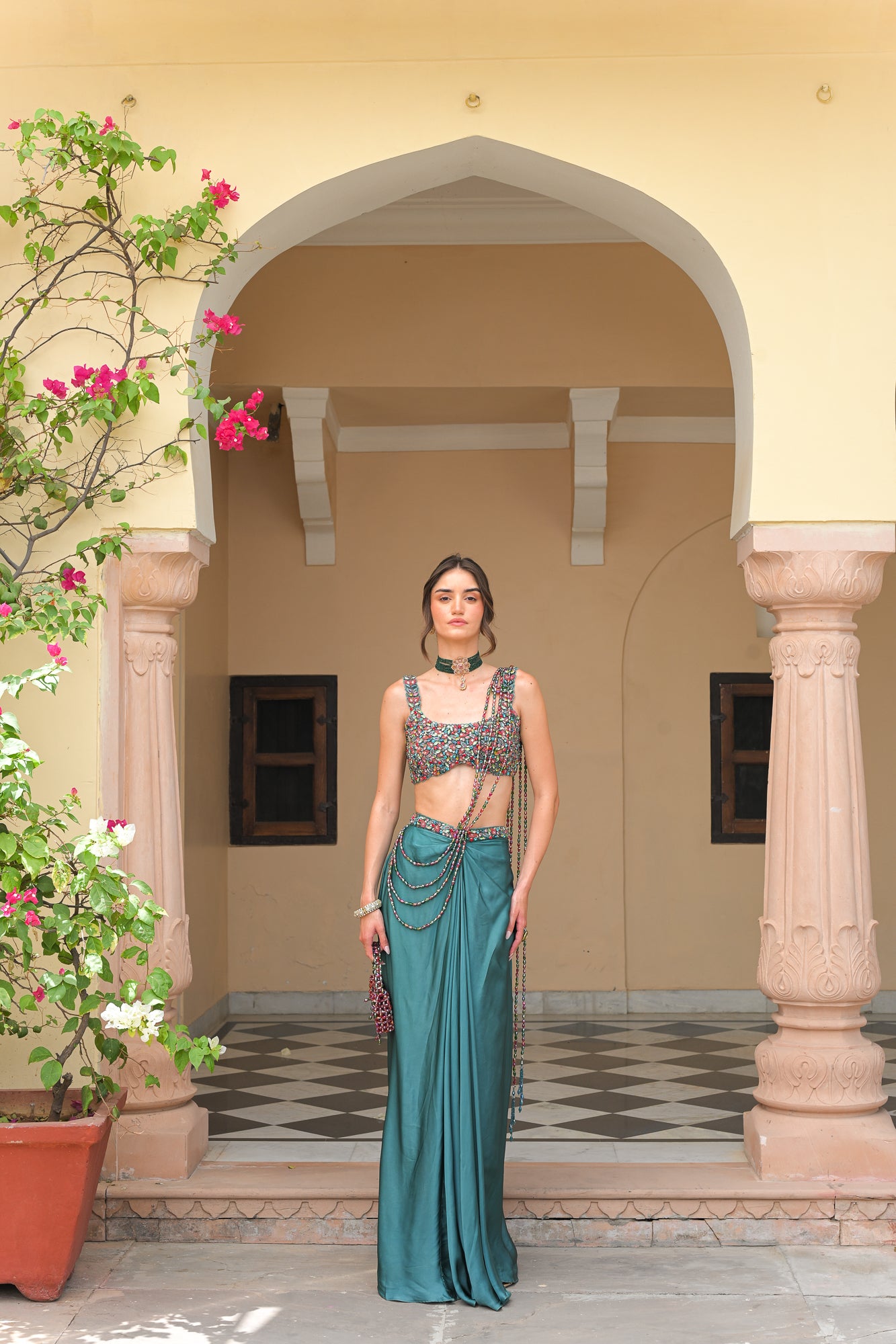 Iris Skirt with Crystal Blouse and Crystal Tassel Palla Saree